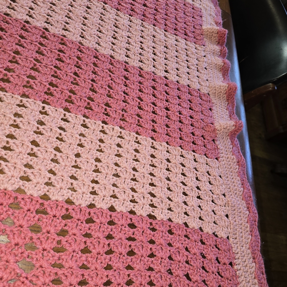 Vintage Crochet Pink on Pink Blanket Throw Handmade Wonderfulness 35 x 53 inches - Picture 6 of 11